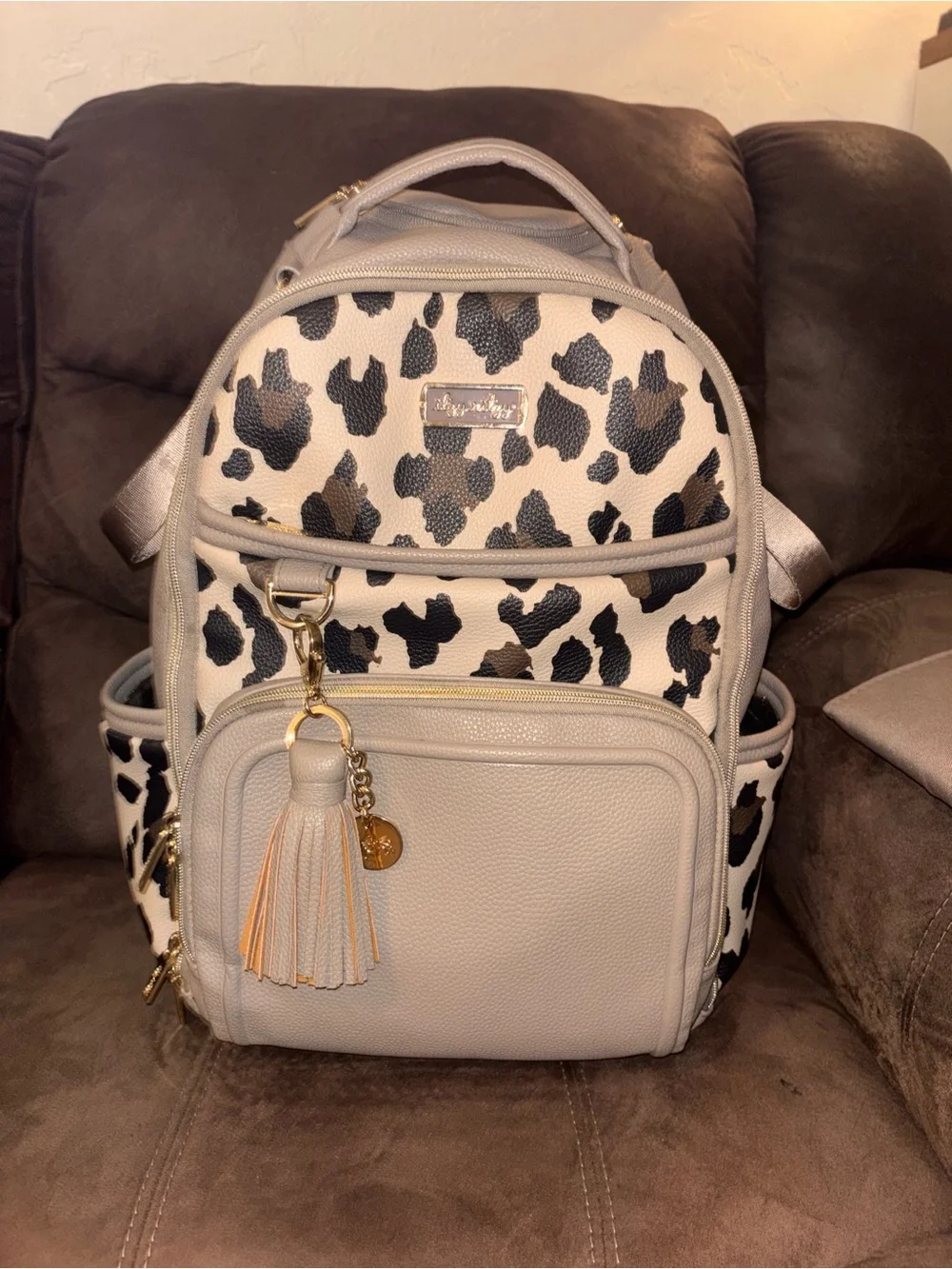 Stylish Leopard Print Beige Diaper Backpack
